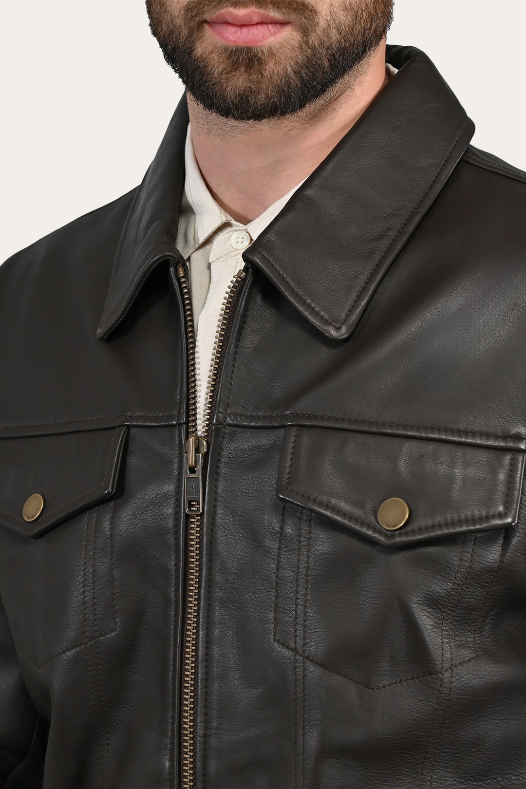 Men’s Dark Brown Durango Trucker Leather Jacket Dark Brown - Frye