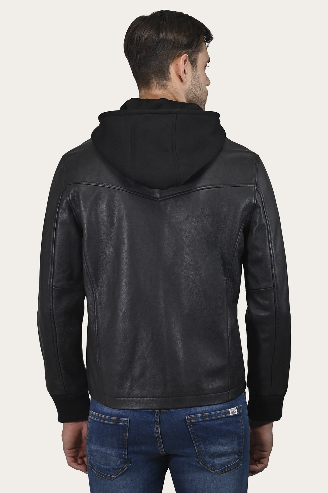 Men’s Black Saddle Racer Leather Hooded Jacket Black - Frye