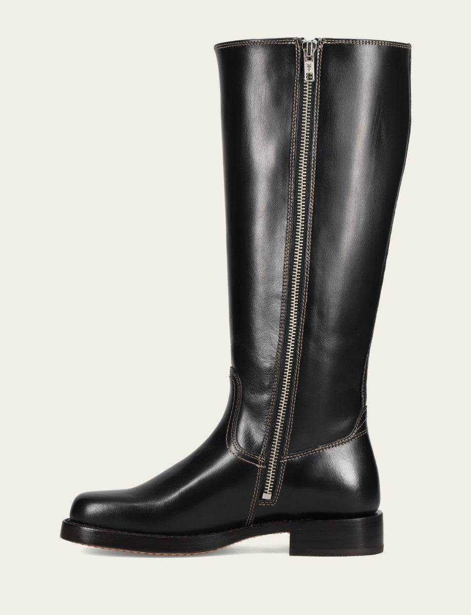 Women's Black Campus Low Heel Tall Riding Wide Calf Boot Black - Frye