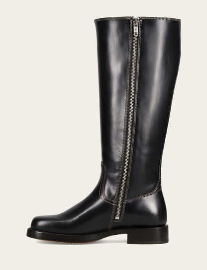 Women's Black Campus Low Heel Tall Riding Wide Calf Boot Black - Frye