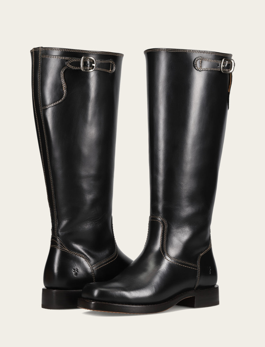 Women's Black Campus Low Heel Tall Riding Wide Calf Boot Black - Frye