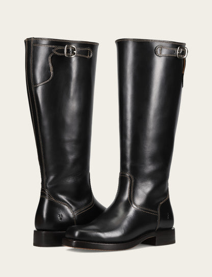 Women's Black Campus Low Heel Tall Riding Wide Calf Boot Black - Frye
