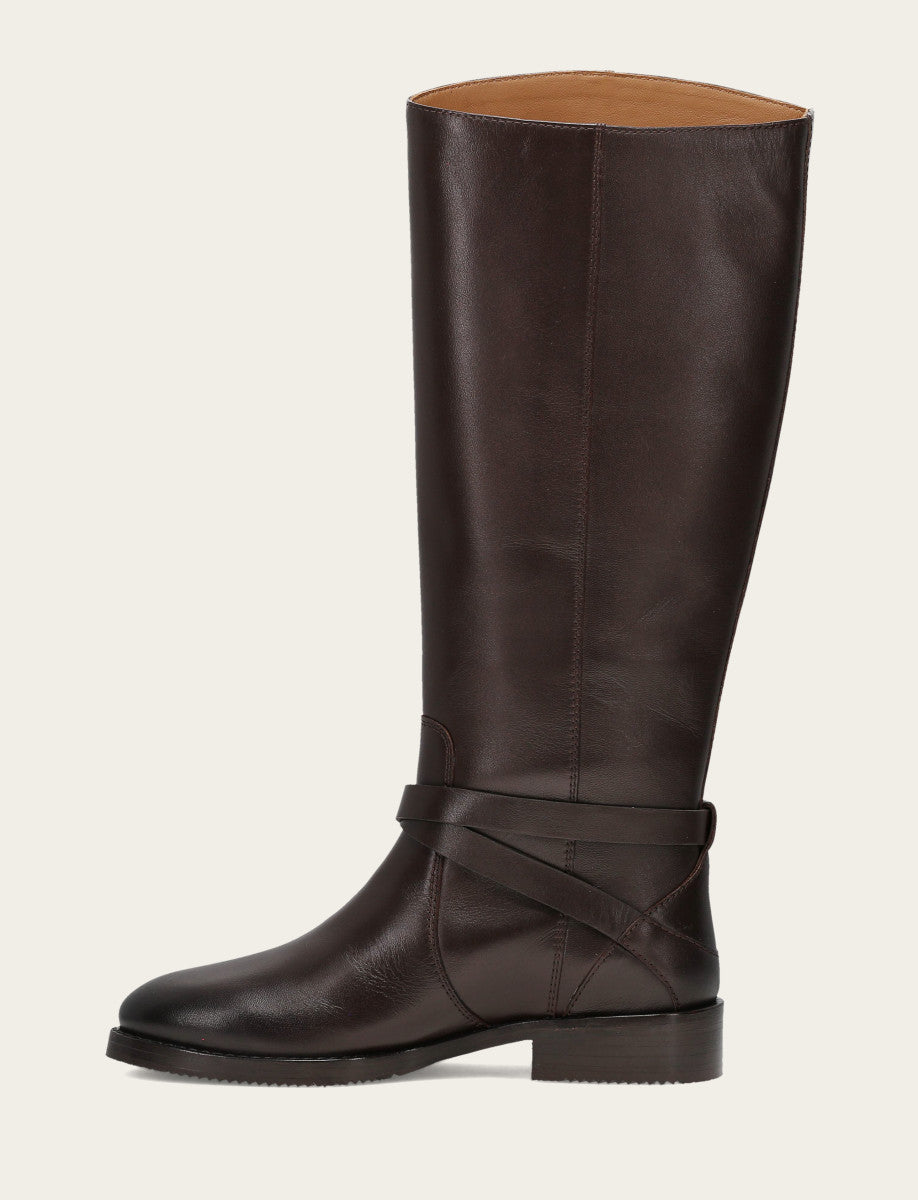 Women's Dark Brown Melissa Belted Riding Boot Dark Brown - Frye