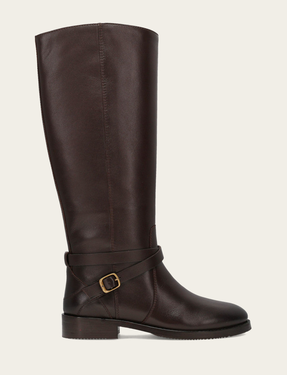 Women's Dark Brown Melissa Belted Riding Wide Calf Boot Dark Brown - Frye
