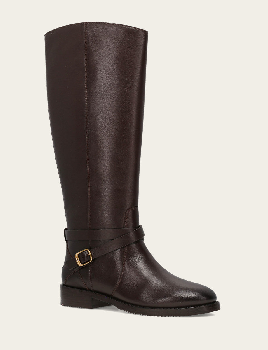 Women's Dark Brown Melissa Belted Riding Wide Calf Boot Dark Brown - Frye