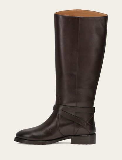 Women's Dark Brown Melissa Belted Riding Wide Calf Boot Dark Brown - Frye