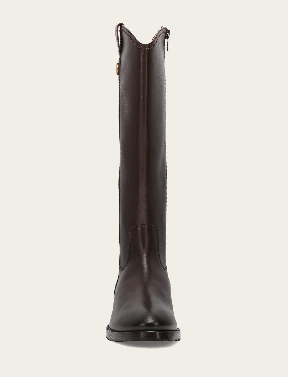 Women's Dark Brown Melissa Button Tall Inside Zip Boot Dark Brown - Frye