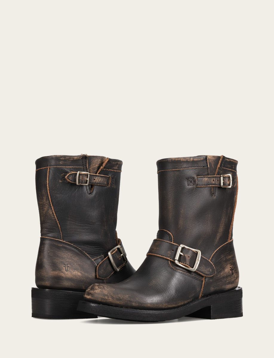Women's Distressed Black Viv Short Engineer Boot Distressed Black - Frye