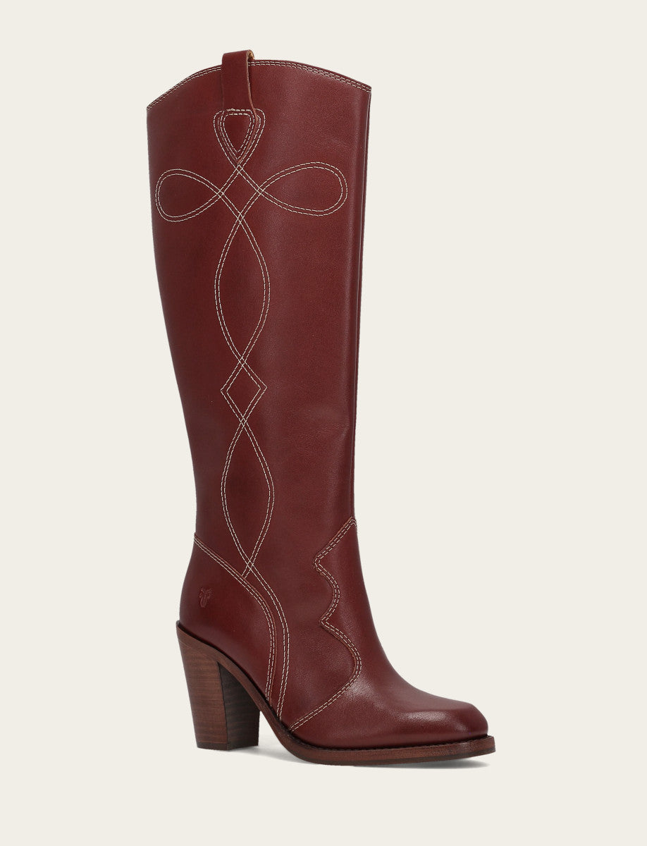Women's Cranberry Corinne Tall Deco Stitch Boot Cranberry - Frye