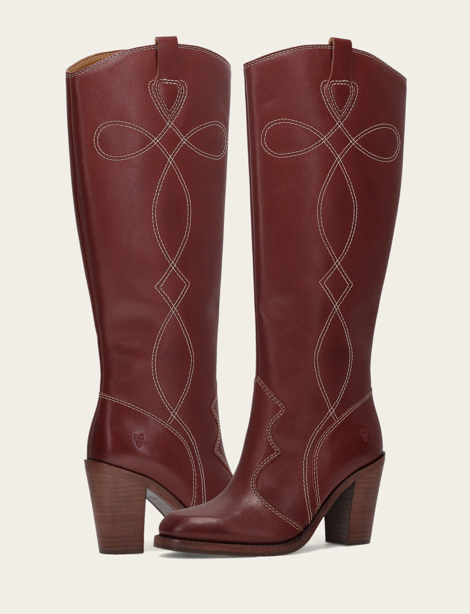 Women's Cranberry Corinne Tall Deco Stitch Boot Cranberry - Frye
