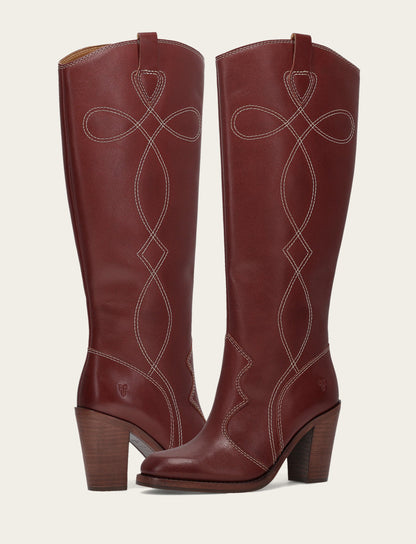 Women's Cranberry Corinne Tall Deco Stitch Boot Cranberry - Frye