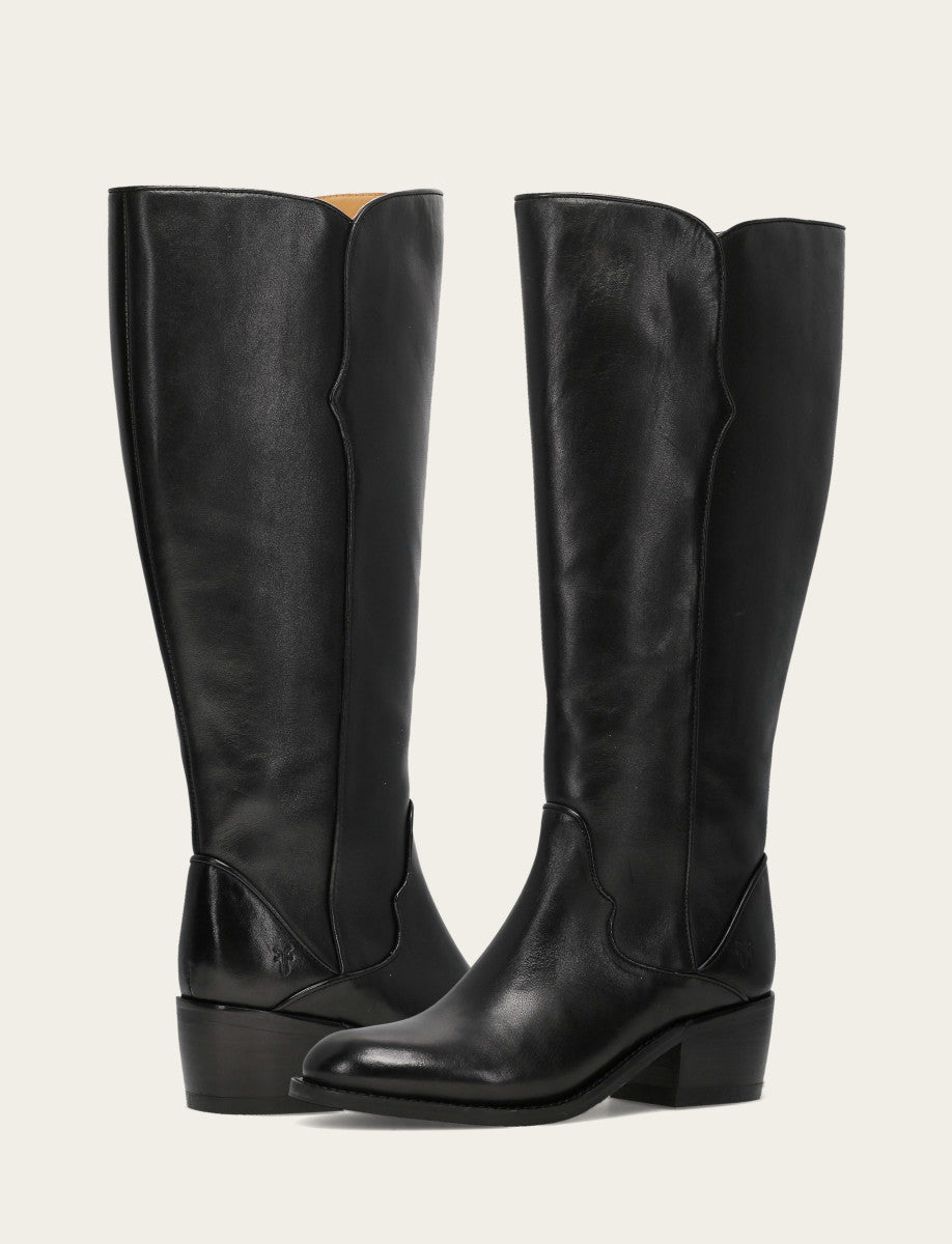 Women's Black Carson 2 Piping Tall Wide Calf Boot Black - Frye