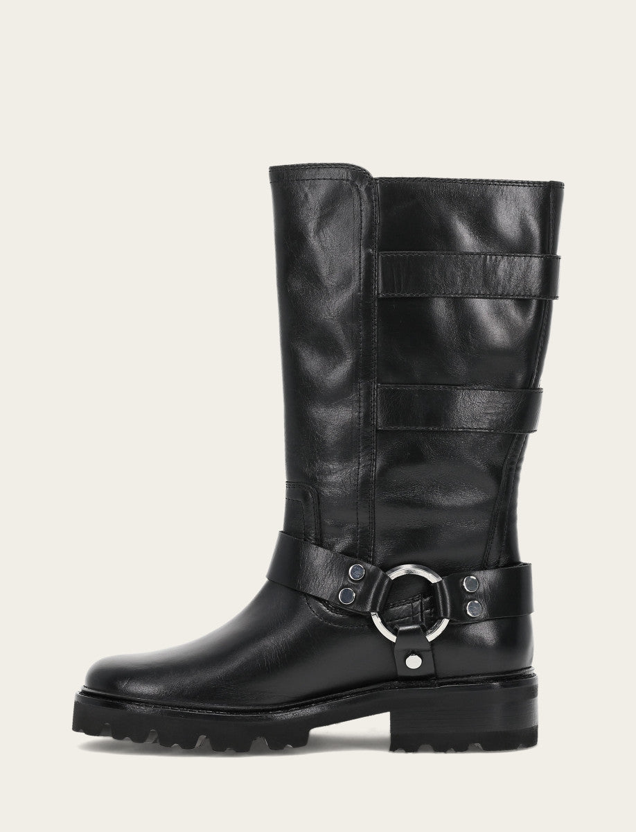 Women's Black Olivia Moto Mid Boot Black - Frye