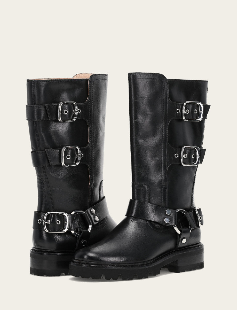 Women's Black Olivia Moto Mid Boot Black - Frye