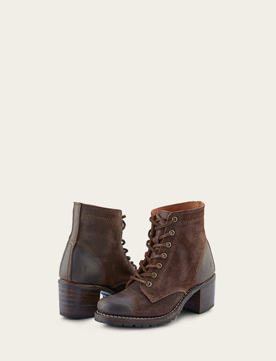 Women's Dark Brown Sabrina 6G Lace Up Boots Dark Brown - Frye