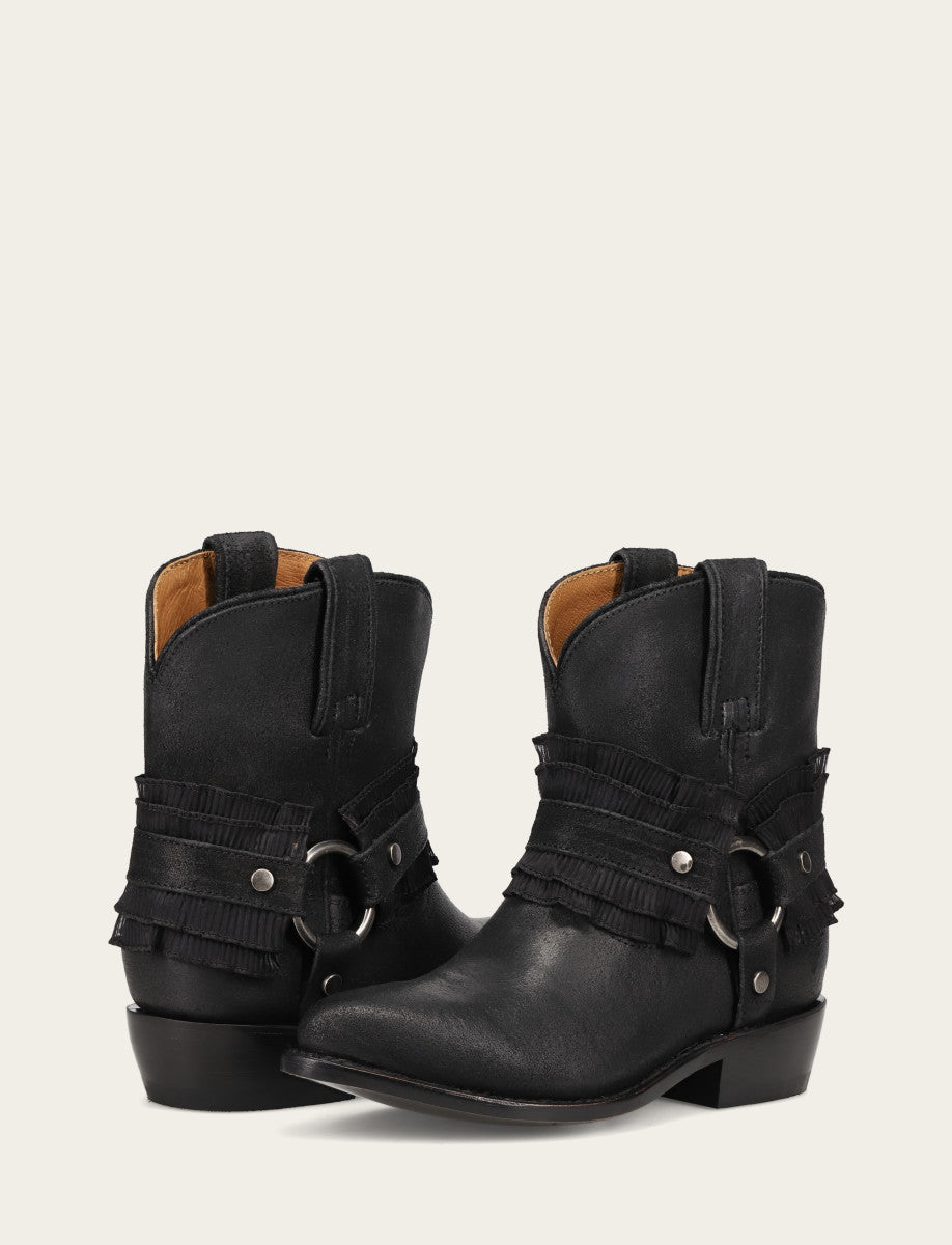 Women's Black Billy Harness Ruffle Boots Black - Frye