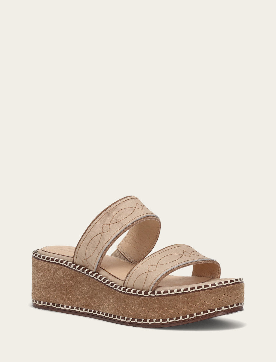 Women's Almond Joy Woodstock 2 Band Platform Slide Sandals Natural/ Almond - Frye