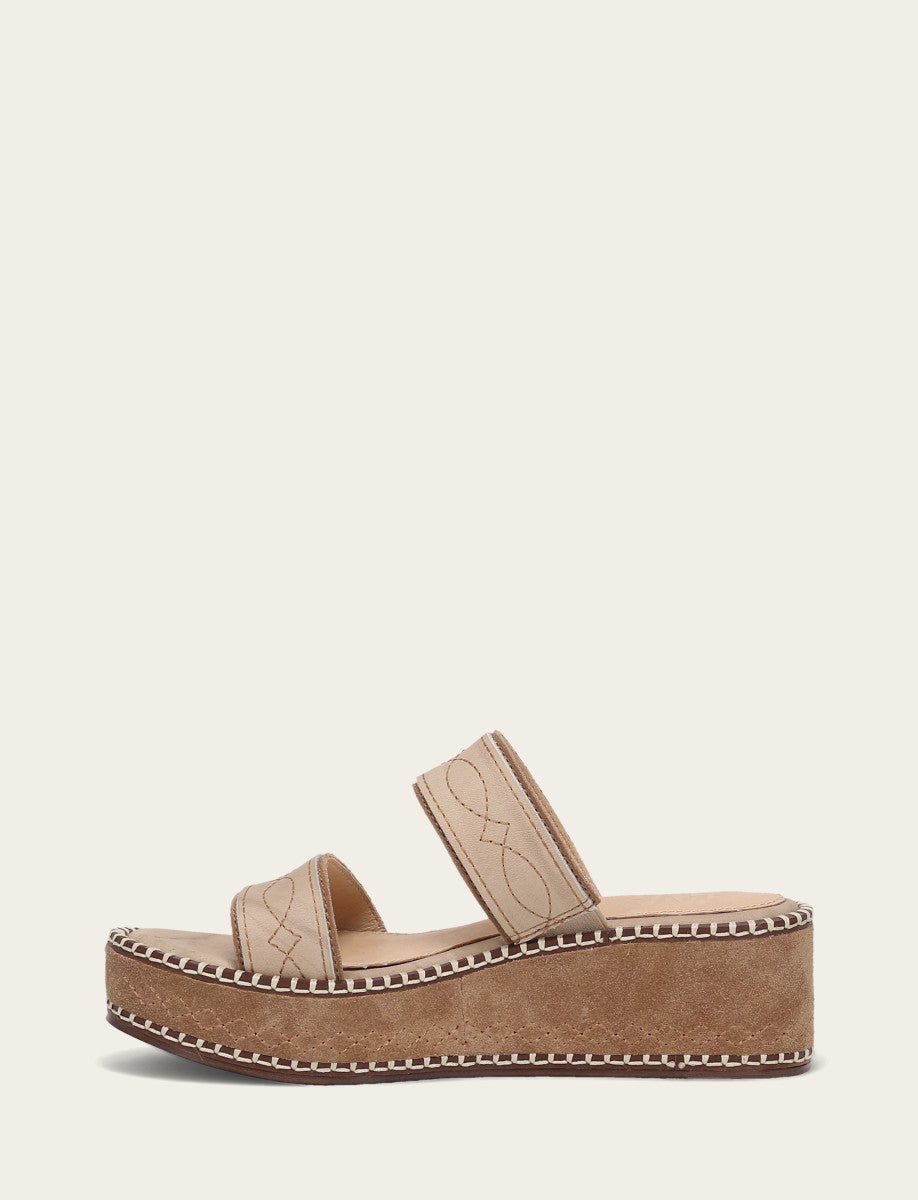 Women's Almond Joy Woodstock 2 Band Platform Slide Sandals Natural/ Almond - Frye