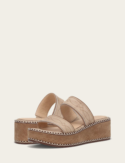 Women's Almond Joy Woodstock 2 Band Platform Slide Sandals Natural/ Almond - Frye