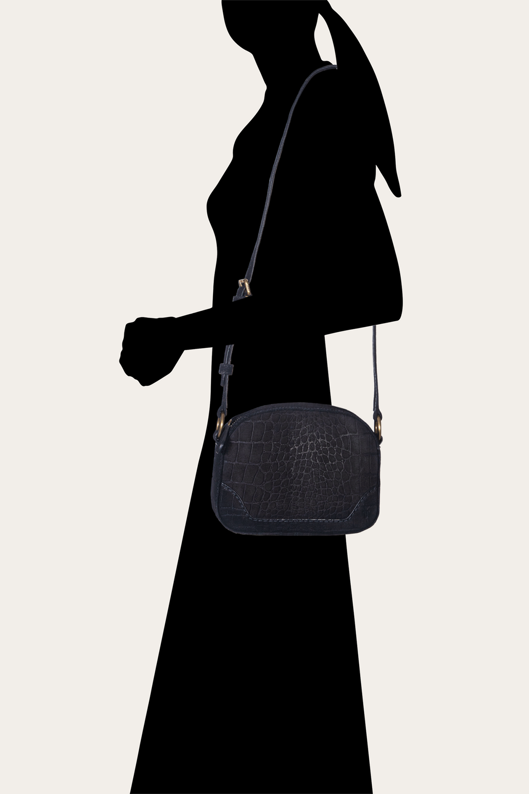 Melissa Black Sueded Croco Camera Black - Frye