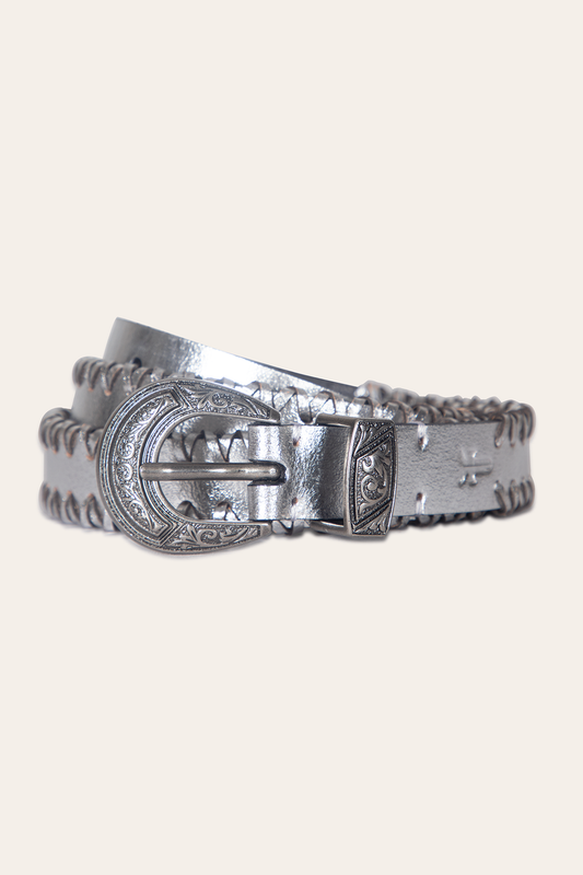 20mm Silver Leather Belt With 3-Piece Buckle Set Silver - Frye