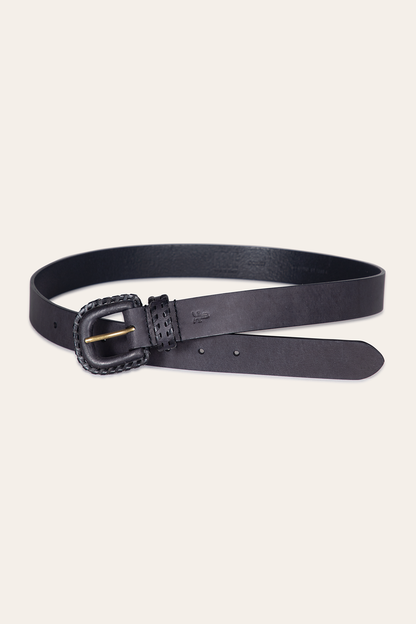 30mm Black Leather Belt With Covered Buckle Black - Frye