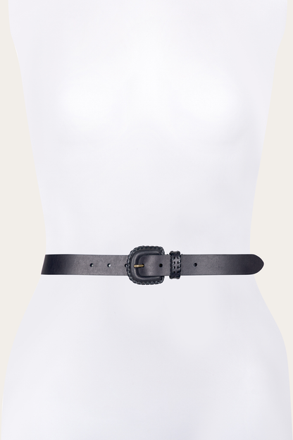 30mm Black Leather Belt With Covered Buckle Black - Frye