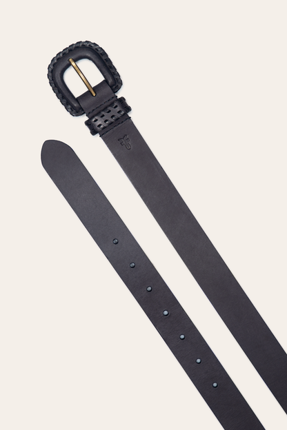 30mm Black Leather Belt With Covered Buckle Black - Frye