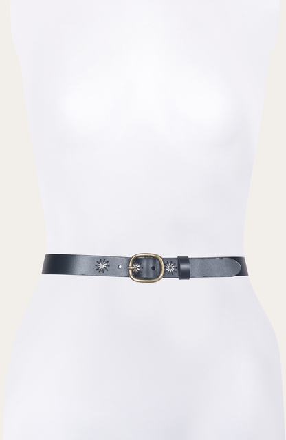 30mm Black Belt With Embroidered Holes Black - Frye