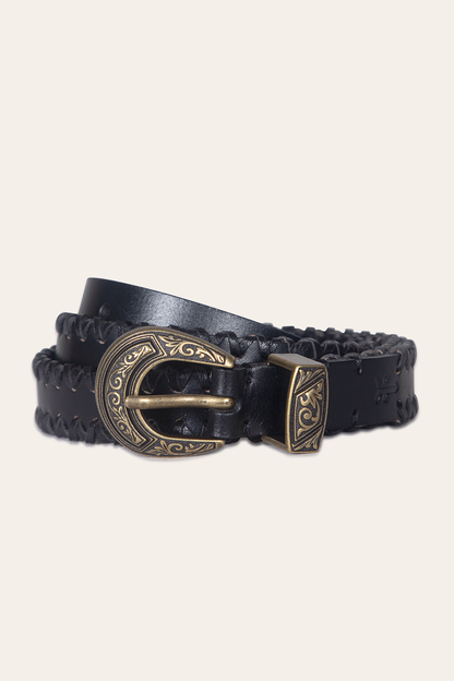 20mm Black Leather Belt With 3-Piece Buckle Set Black - Frye