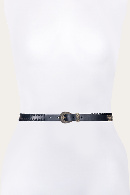 20mm Black Leather Belt With 3-Piece Buckle Set Black - Frye