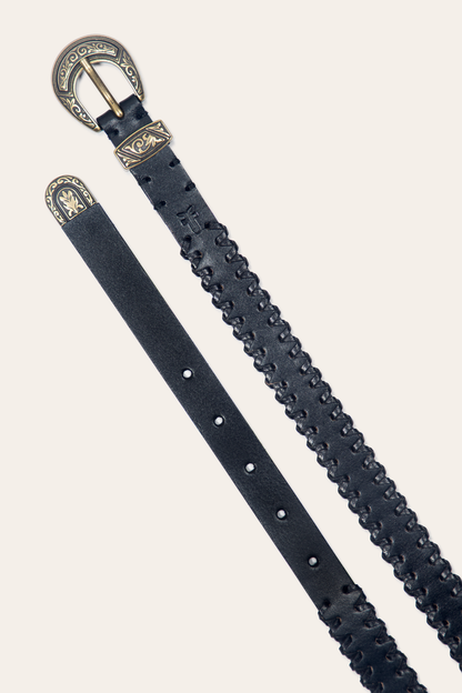 20mm Black Leather Belt With 3-Piece Buckle Set Black - Frye