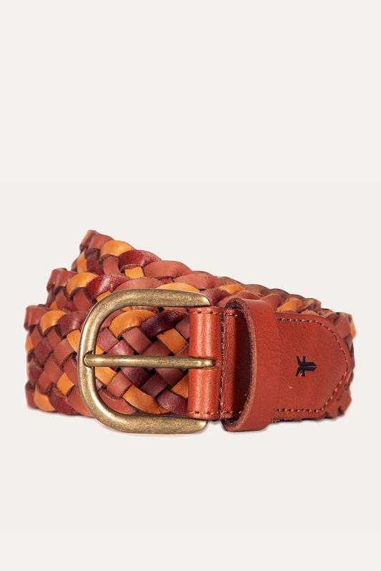 35mm Tonal Woven Leather Belt in Tan Tan - Frye