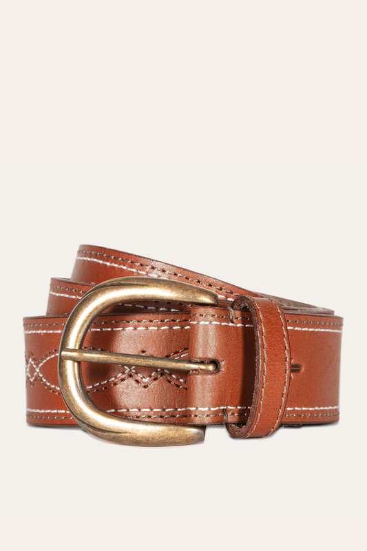 40mm Tan Belt With 2-Tone Stitch Tan - Frye