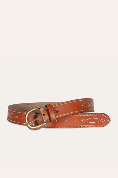 40mm Tan Belt With 2-Tone Stitch Tan - Frye