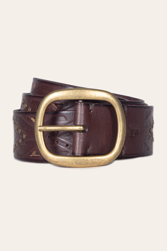 38mm Brown Southwestern Embossed Belt  - Frye