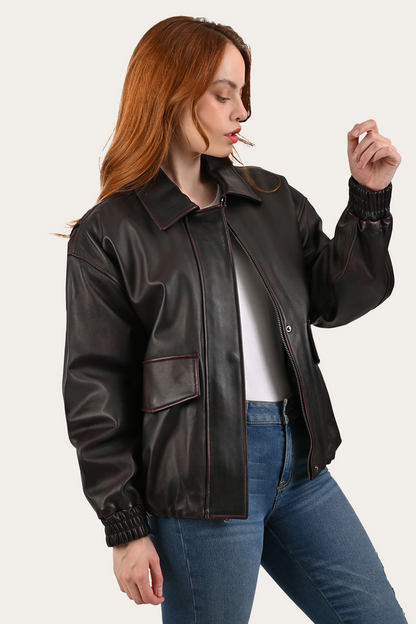 Black Cherry Harper Oversized Bomber Black Cherry - Frye
