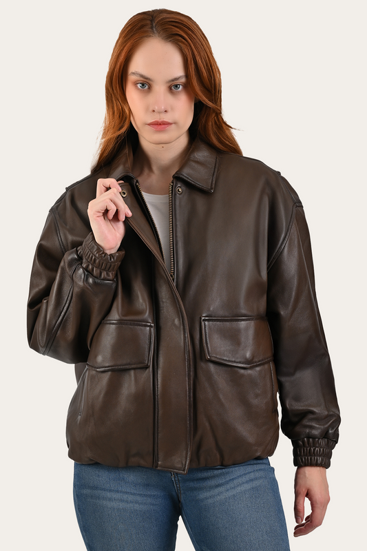 Tobacco Harper Oversized Bomber Tobacco - Frye