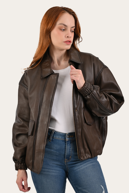 Tobacco Harper Oversized Bomber Tobacco - Frye