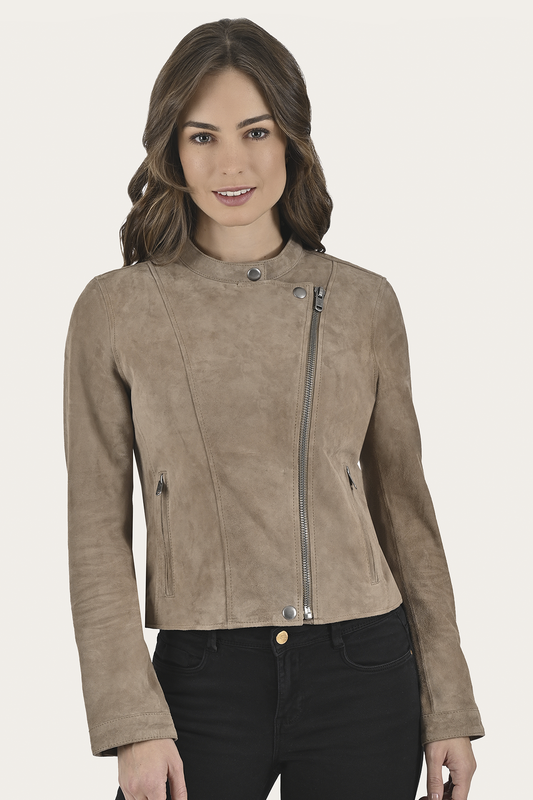 Women’s Taupe Jace Hybrid Biker Racer Suede Jacket Taupe - Frye