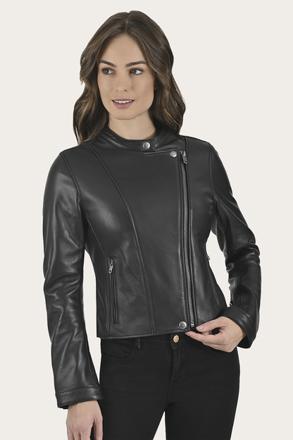 Women’s Black Heathe Leather Racer Jacket Black - Frye
