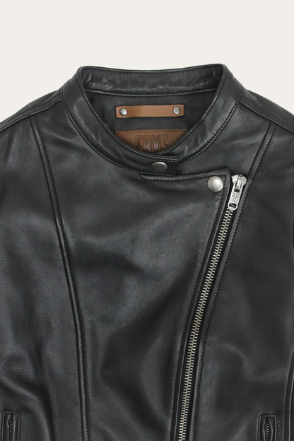 Women’s Black Heathe Leather Racer Jacket Black - Frye