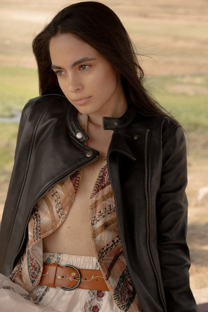 Women’s Black Heathe Leather Racer Jacket Black - Frye