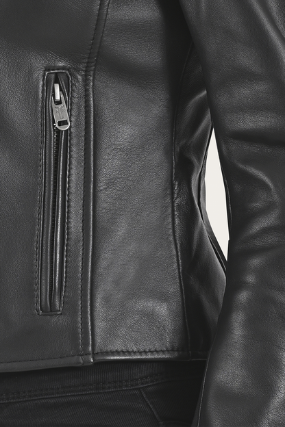 Women’s Black Heathe Leather Racer Jacket Black - Frye