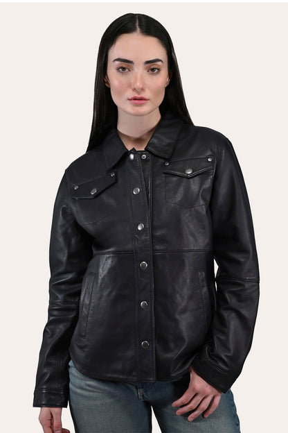 Women’s Black Obadiah Leather Shacket Black - Frye