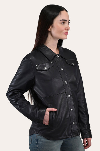 Women’s Black Obadiah Leather Shacket Black - Frye