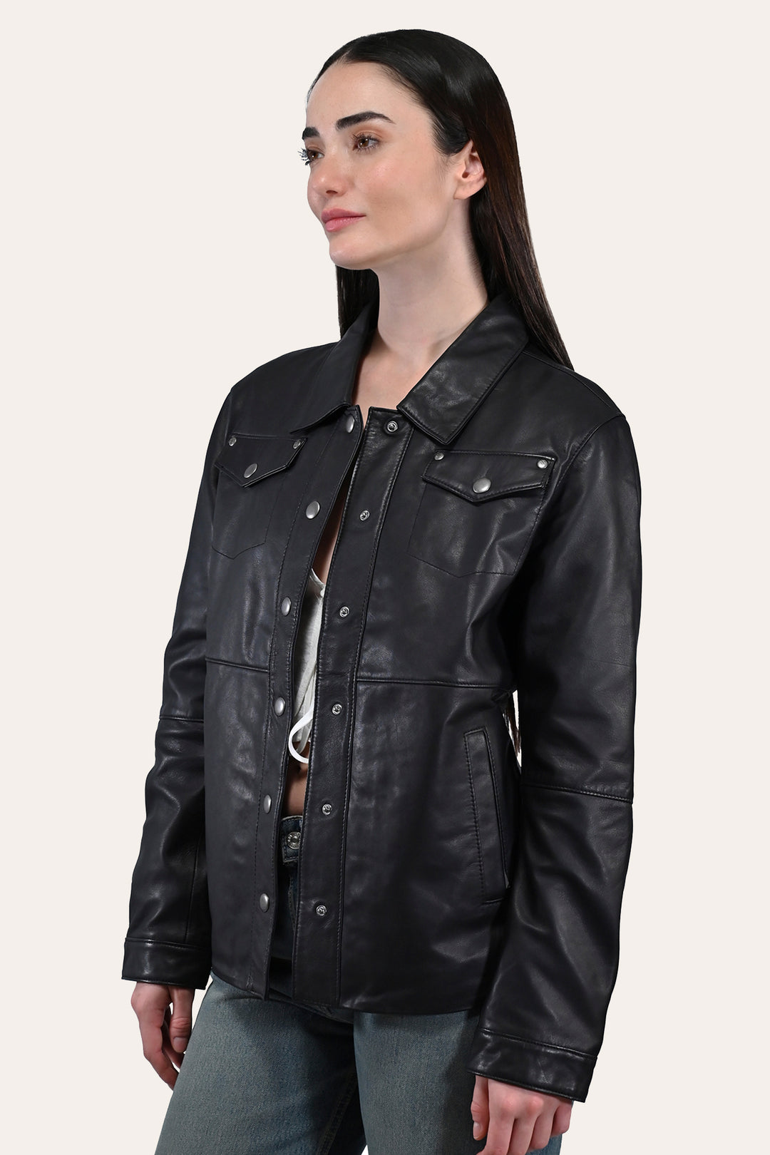 Women’s Black Obadiah Leather Shacket Black - Frye