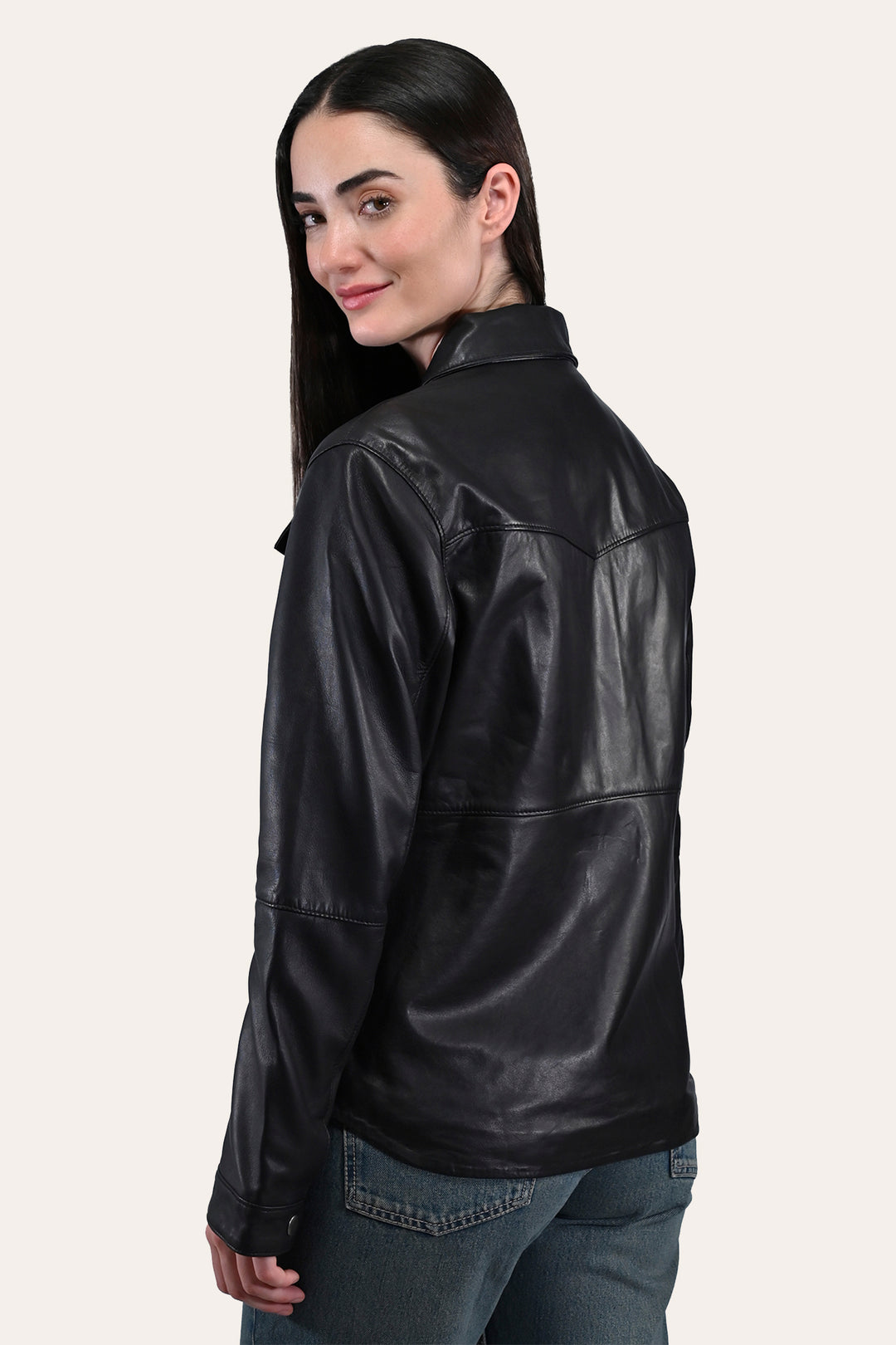 Women’s Black Obadiah Leather Shacket Black - Frye