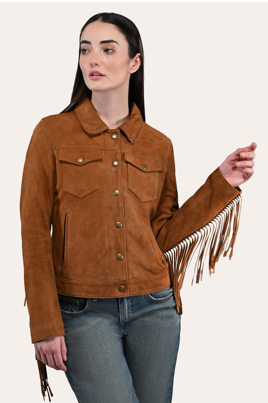 Women’s Medium Brown Nash Fringed Suede Trucker Jacket Medium Brown - Frye