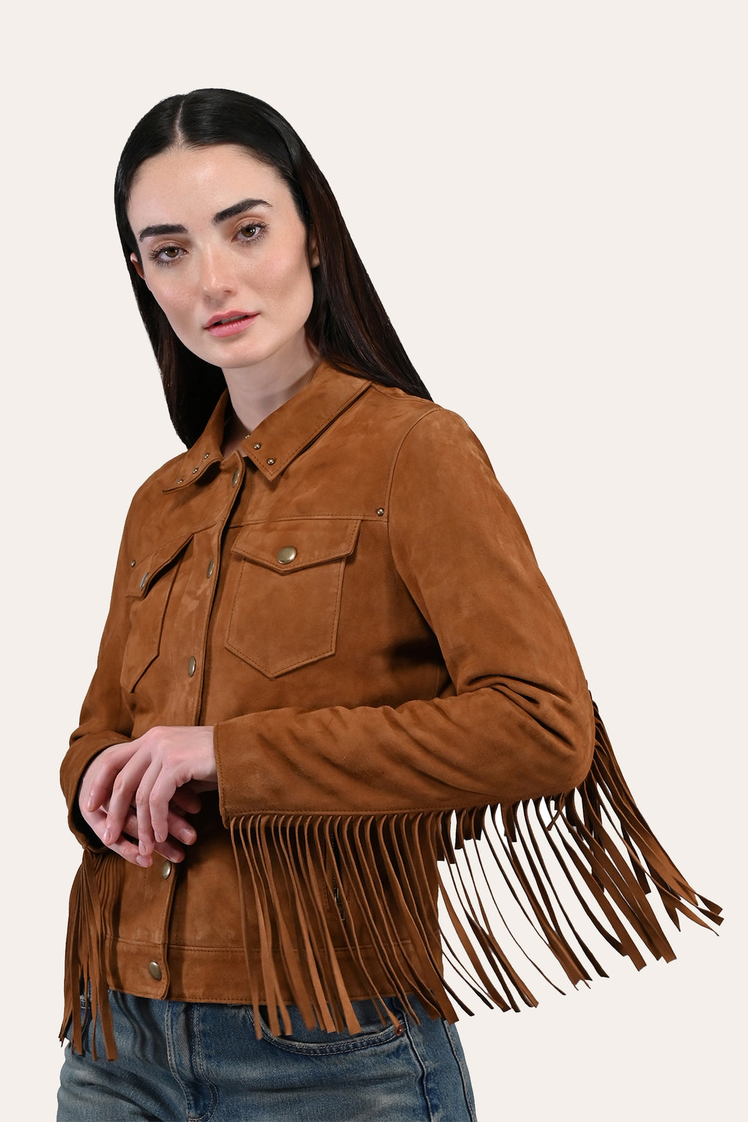 Women’s Medium Brown Nash Fringed Suede Trucker Jacket Medium Brown - Frye